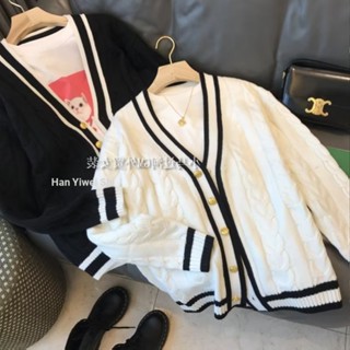 เสื้อคาร์ดิแกนกันหนาว ผ้าถัก ทรงหลวม แต่งกระดุม สีทอง สําหรับผู้หญิง