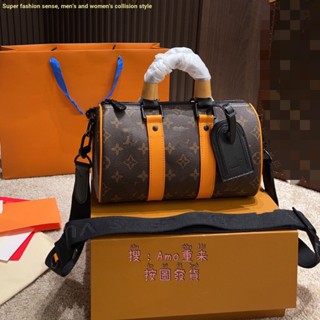 Keepall กระเป๋าถือ กระเป๋าสะพายไหล่ หนังแท้ ทรงหมอน สําหรับผู้ชาย