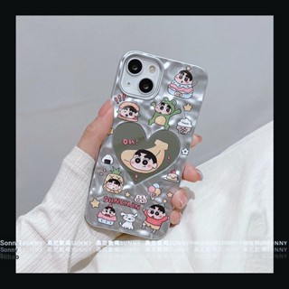 เคสโทรศัพท์มือถือกระจก ชุบไฟฟ้า กันกระแทก ลายการ์ตูนชินจัง สําหรับ iphone 15 14 13 11 12