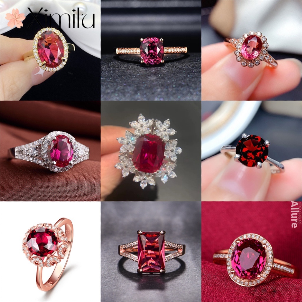 Original Multi-Style Red Series ปรับอารมณ์รูปไข่ Rose แหวนเพชรสีแดงหญิงทับทิมคริสตัลเครื่องประดับ