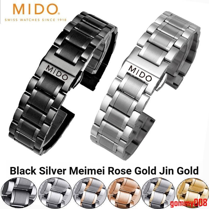 Medu Swiss สายนาฬิกาข้อมือ สเตนเลส หัวเข็มขัดผีเสื้อ MIDO Rudder Series สําหรับผู้ชาย
