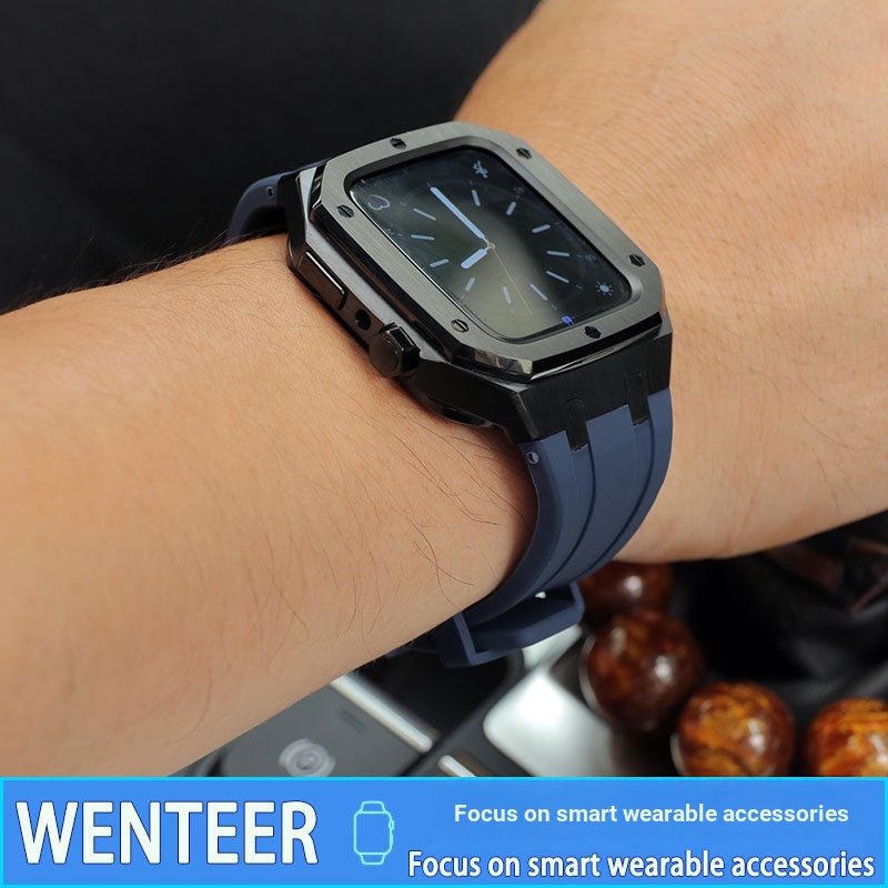 สายนาฬิกาข้อมือยาง AP โลหะ พรีเมี่ยม สําหรับ Apple Watch 8 S7 6 SE 5 4th Generation 44 มม. 45 มม.