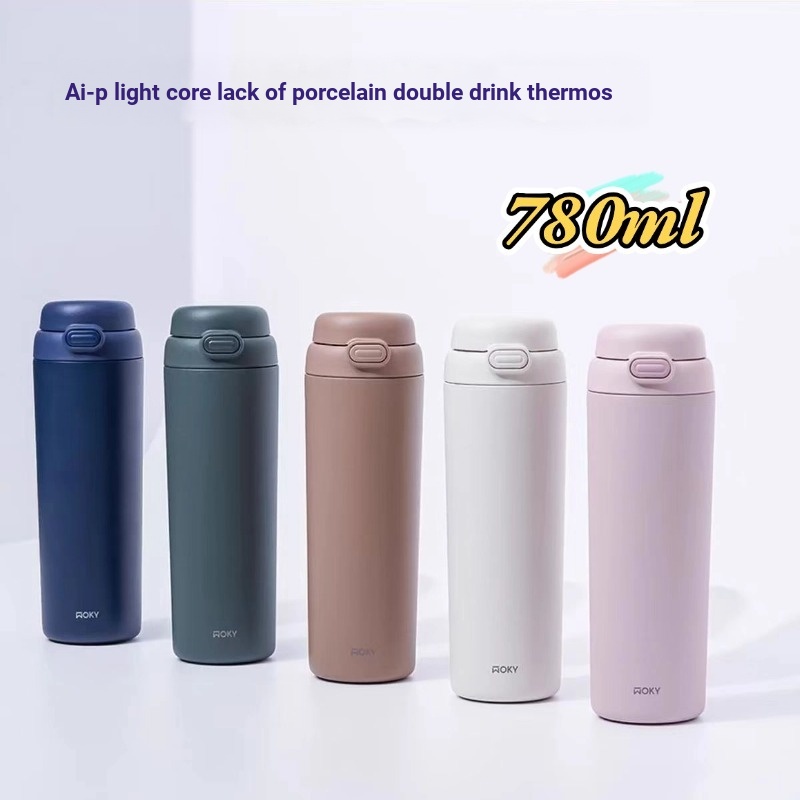 Quick Wochu woky 780ml 733 Titanium Porcelain Liner Bouncing Straw Thermos Cup 780ml ความจุขนาดใหญ่น