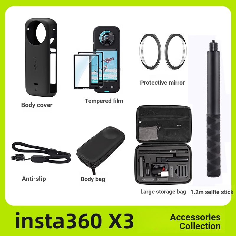Shadow Stone insta360 x3 Body เคสซิลิโคน Anti-Lost เชือกมือกระจกป้องกันถุงเก็บฟิล์มนิรภัยอุปกรณ์เสริม