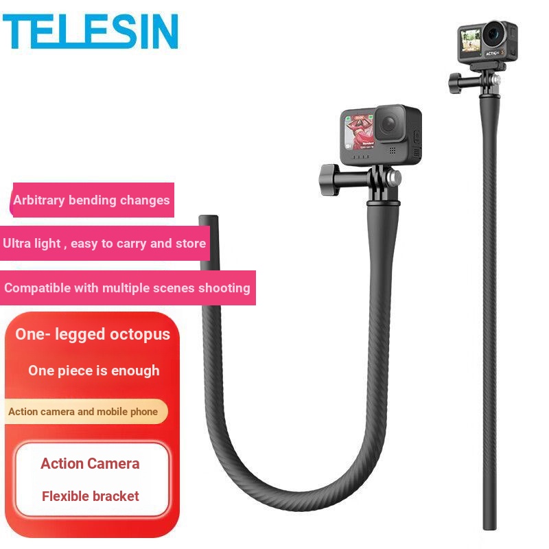 TELESIN วงเล็บแบบยืดหยุ่นเหมาะสําหรับ Insta360 Go 3s/X5/X4/ACE PRO/Go3/X3/oneX2/Gopro ยิงขี่รถจักรยานยนต์วงเล็บยึด