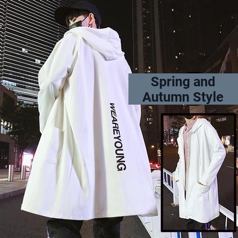 C c0902-ฤดูใบไม้ร่วงฤดูใบไม้ผลิชายความยาวกลางอินเทรนด์เสื้อคลุมWindbreakerผู้ชายยาวAll-Match Robeเสื