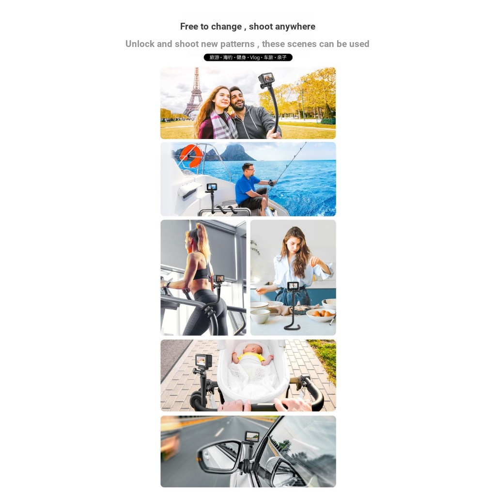 TELESIN วงเล็บแบบยืดหยุ่นเหมาะสําหรับ Insta360 Go 3s/X5/X4/ACE PRO/Go3/X3/oneX2/Gopro ยิงขี่รถจักรยานยนต์วงเล็บยึด