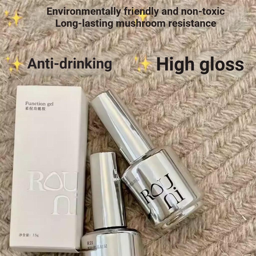 R ROUNI ROUNI สีดําเพชรชุบคริสตัลปิดผนึกชั้นสีขวดทํางานกาวเล็บ Super Bright ทนต่อการสึกหรอ Anti-Foul