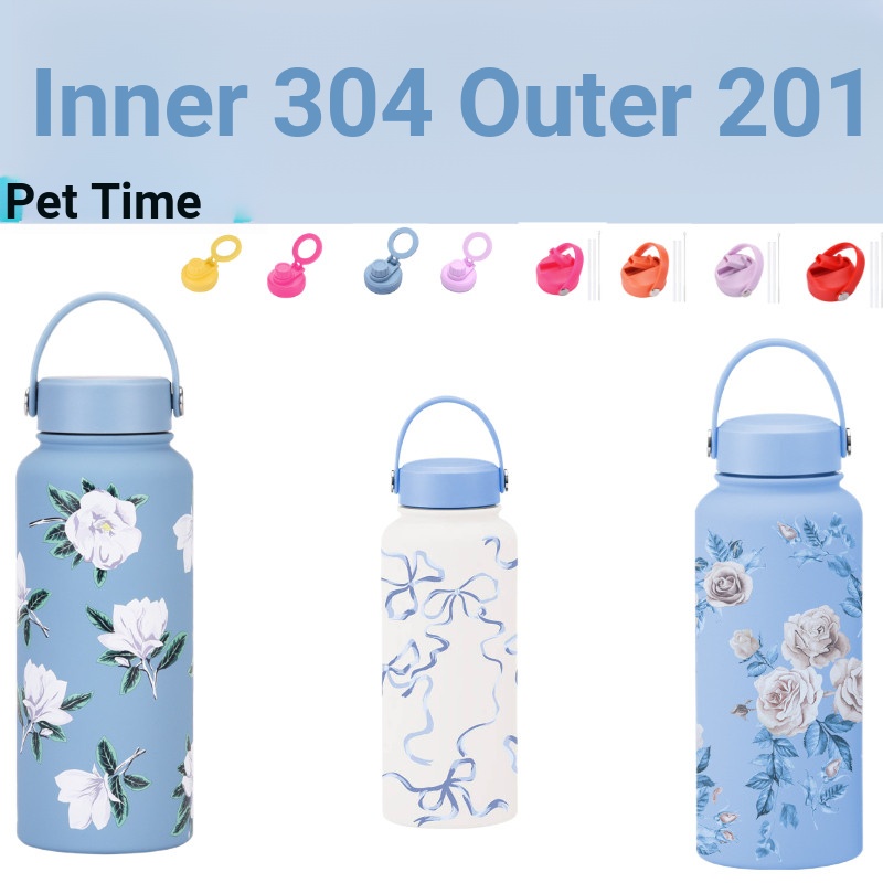 20241ล ถ้วยเก็บความร้อนความจุขนาดใหญ่ปากกว้างสูญญากาศแบบพกพาขวดกีฬากลางแจ้งพิมพ์ถ้วยน้ําหญิง 6ย49