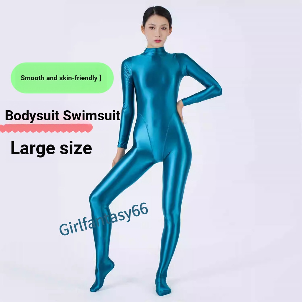ยืดหยุ่นขนาดใหญ่glossy Silky Skin-Friendly Oily Silky Skinnyชุดว่ายน้ําชิ้นเดียวJumpsuitขนาดใหญ่