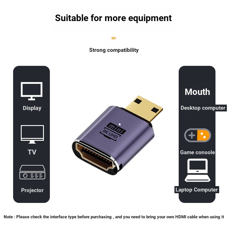 ตัวแปลง Micro/Mini HDMI HDMI C D-Type ชายหญิงอะแดปเตอร์ HD รองรับ HD 8K @ 60HZ HDMI2.1 ข้อศอกตรงชายหญิง