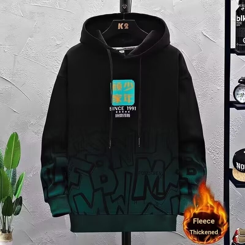 ขนแกะซับเสื้อกันหนาวผู้ชายฤดูใบไม้ร่วงฤดูหนาวผู้ชายคลุมด้วยผ้าแขนยาวด้านบนไล่โทนสีสบายๆแฟชั่น