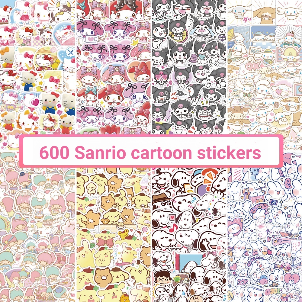 600แผ่นการ์ตูนsanrioสติกเกอร์กันน้ําแบบไม่นํากลับมาใช้ใหม่สติกเกอร์ขนาดเล็กคู่มือสติกเกอร์