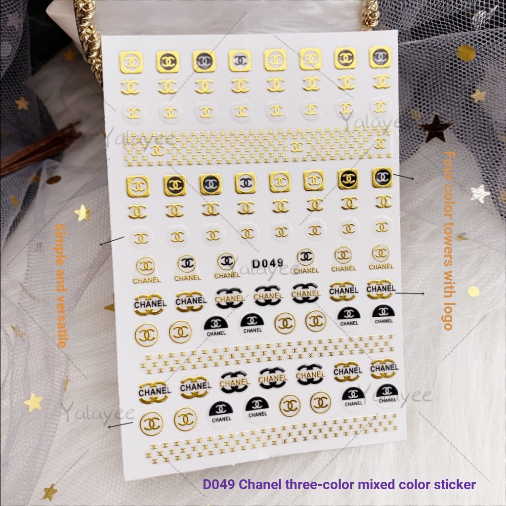 Yalayee [สติ๊กเกอร์ติดเล็บ] สีดํา/ขาว/ทองสามสีรุ่นผสมสติกเกอร์สามมิติสามมิติ ง049