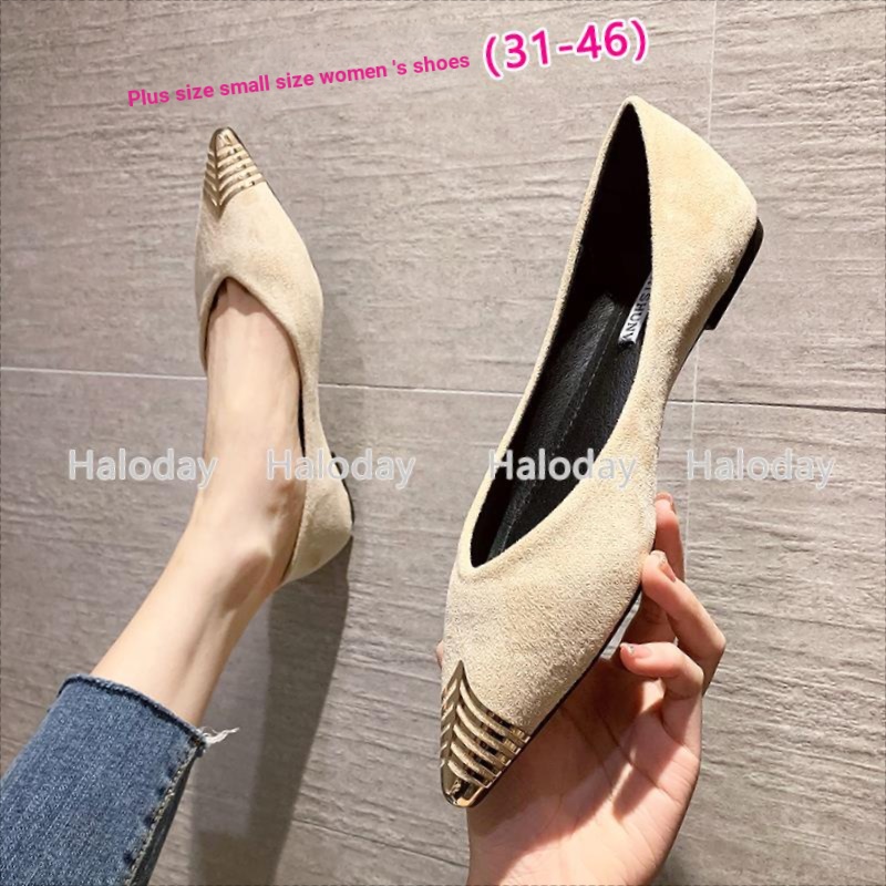 รองเท้าผู้หญิงขนาดใหญ่ (31-46) รองเท้าส้นแบนผู้หญิง All-Match คนดังอารมณ์สีดําเซ็กซี่ Pointed Toe Soft-Soled รองเท้าผู้หญิงขนาดเล็กรองเท้าขนาดใหญ่ Office คนงานน้องสาว