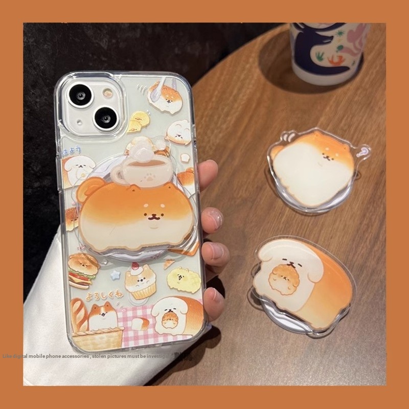วงเล็บแม่เหล็ก สไตล์เกาหลีชิบะอินุขนมปังสุนัขเคสโทรศัพท์แม่เหล็กเหมาะสําหรับ ไอโฟน 16 15 14 13 11 12 มือโปร สูงสุด