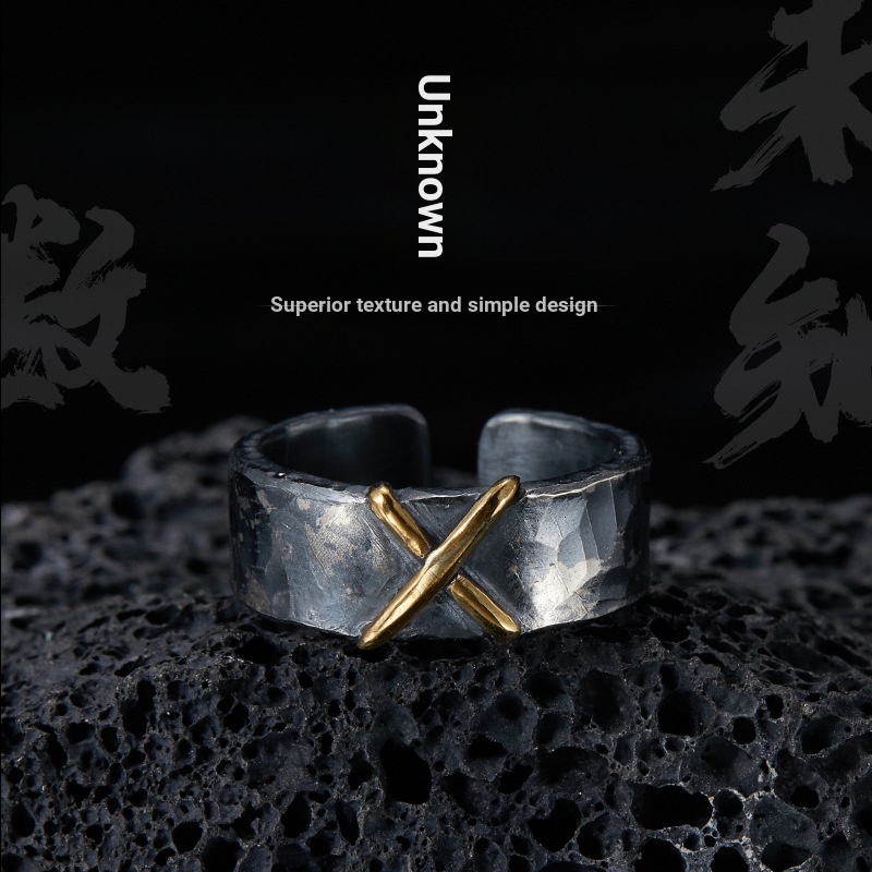 การออกแบบดั้งเดิม|Unknown Ring ผู้ชายอินเทรนด์เงินไทย Retro Handmade เปิดแหวน Niche เครื่องประดับเดี่ยว