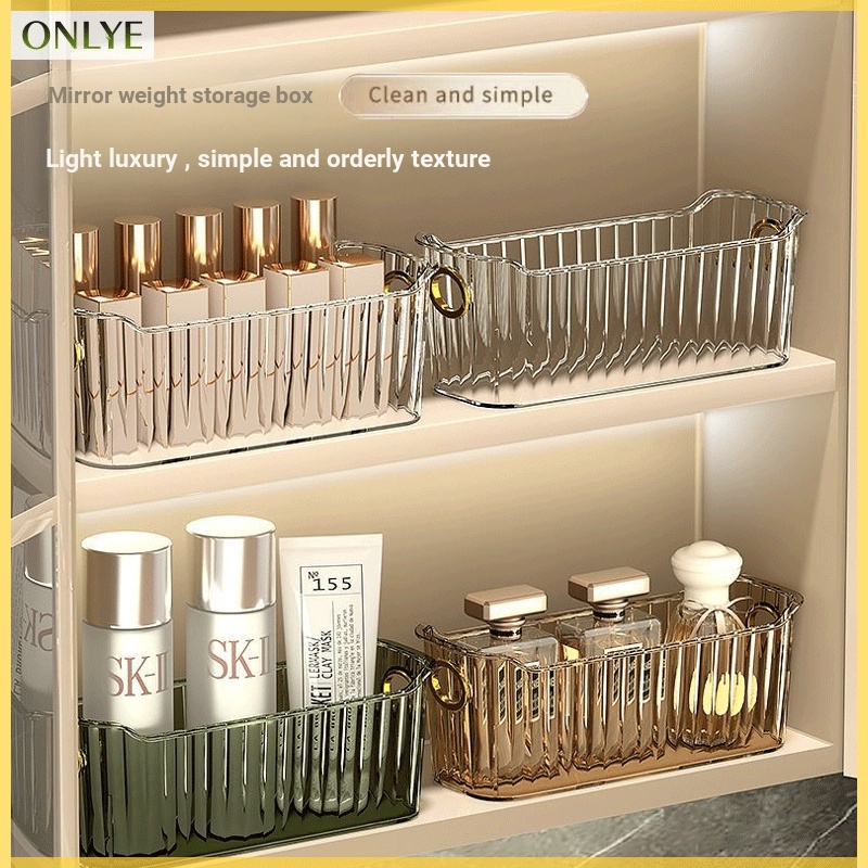 กระจกกล่องเก็บแสงหรูหราสูง-appearance Storage ห้องน้ํา Washstand ตกแต่งกล่องเครื่องสําอางลิปสติกชั้นวางเคาน์เตอร์ห้องน้ํา Organizer กล่อง Simple Storage