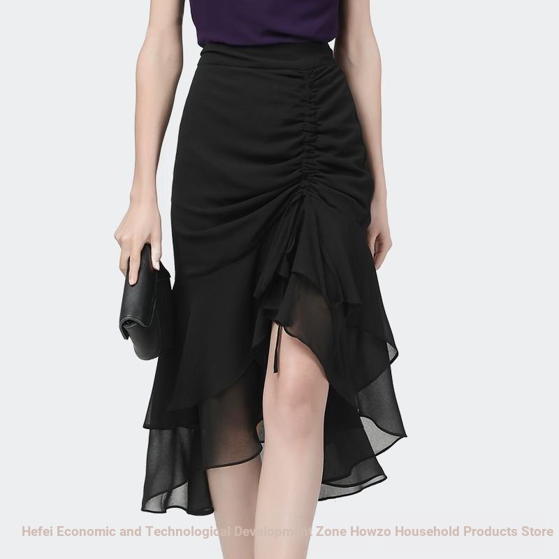 ชีฟองครึ่งกระโปรงเอวสูง Slit Design Feel Niche 2024 ฤดูร้อนเอวแคบ Slimmer ดู Fishtail Hip Wrap กลาง-Le