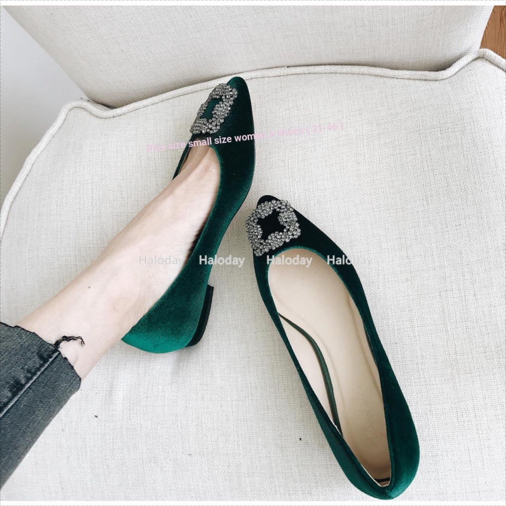 รองเท้าผู้หญิงขนาดใหญ่ (31-46) Classy Velvet Square Buckle Flat Soft-Soled รองเท้าผู้หญิงแบรนด์ใหญ่ส้นแบน Rhinestone รองเท้าเดียวรองเท้าผู้หญิงขนาดเล็กรองเท้าขนาดใหญ่รองเท้าพนักงานออฟฟิศน้องสาว