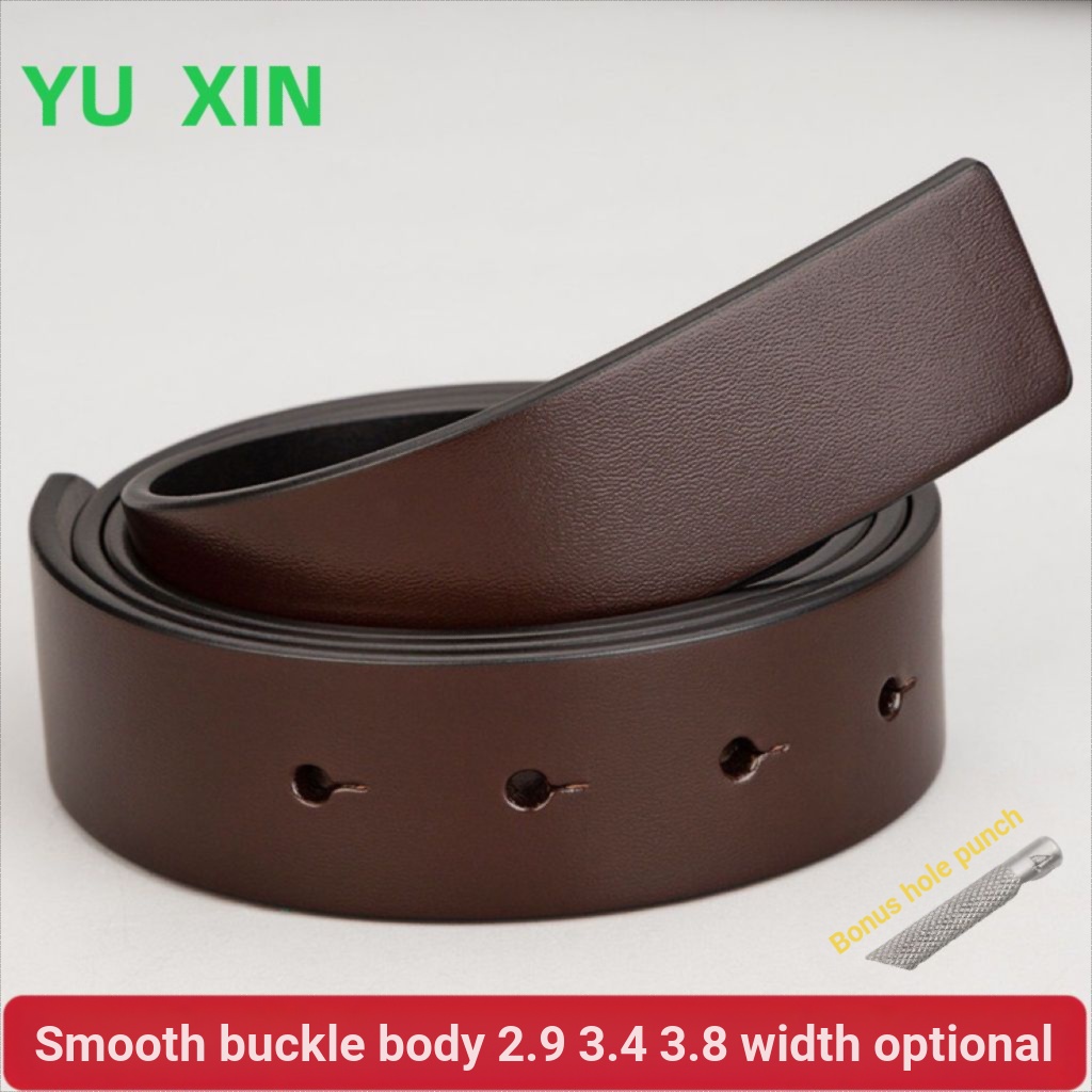 เข็มขัดเข็มขัด High-End ไม่มีหัวเข็มขัดหนังวัวแท้ Universal All-Match Smooth Buckle เข็มขัดธุรกิจสบายๆอินเทรนด์เข็มขัด
