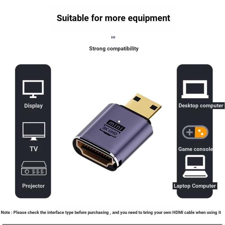 ตัวแปลง Micro/Mini HDMI HDMI C D-Type ชายหญิงอะแดปเตอร์ HD รองรับ HD 8K @ 60HZ HDMI2.1 ข้อศอกตรงชายหญิง