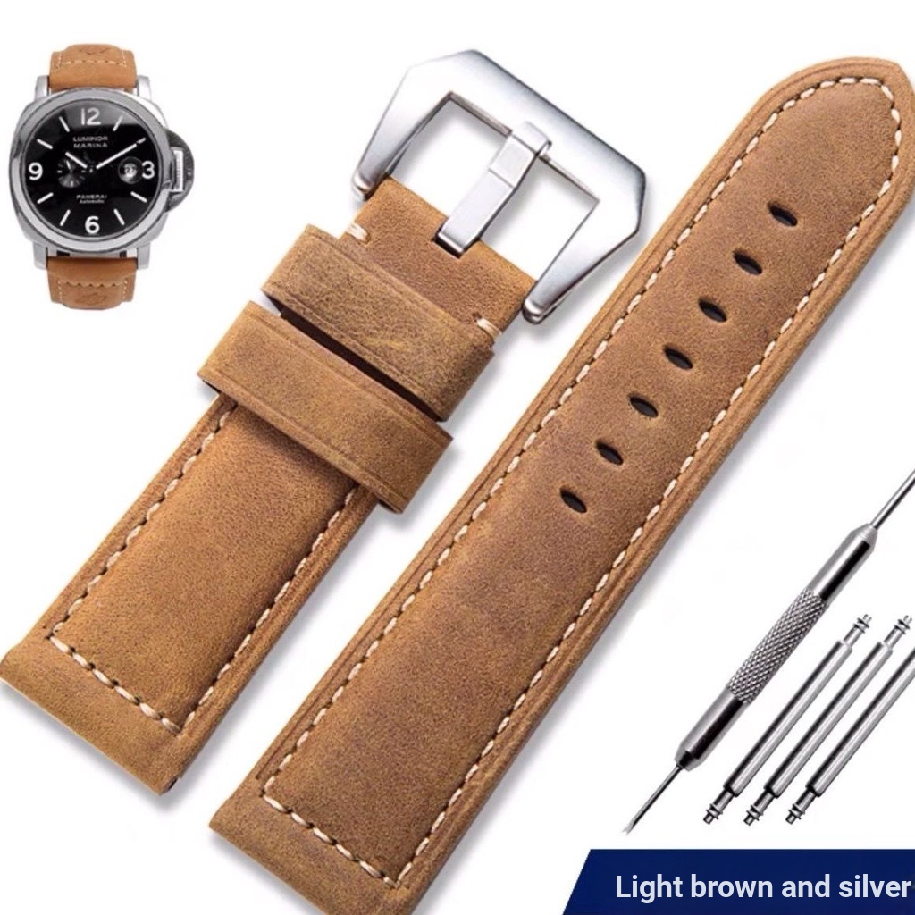 สายย้อนยุค Crazy Horse สายหนังเหมาะสําหรับ Panerai นาฬิกาผู้ชาย Panerai สายนาฬิกาหนังแท้ PAM111 สายรัดข้อมือ 18-24 มม.