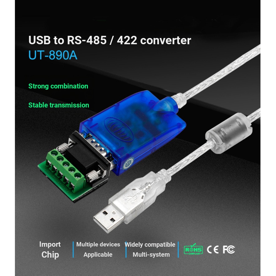 Yutai USB ถึง 485 สายเคเบิลอะแดปเตอร์อุตสาหกรรม UT-890A USB ถึง 422 สายพอร์ตอนุกรม DB9 Pin 485 อะแดปเตอร์