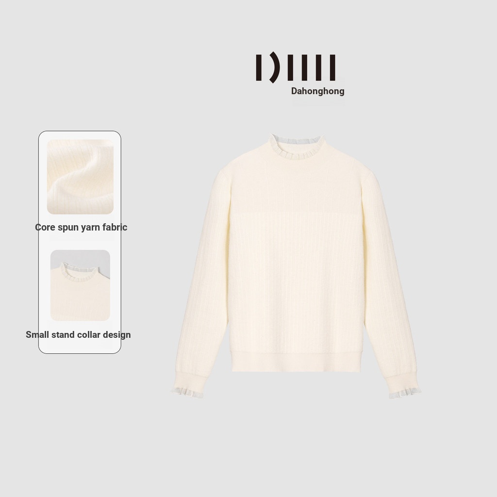 Dahong [Gentle Stacking] Winter French Romantic Lace Small Stand-Up Collar Sweater Womens Pit Strip 