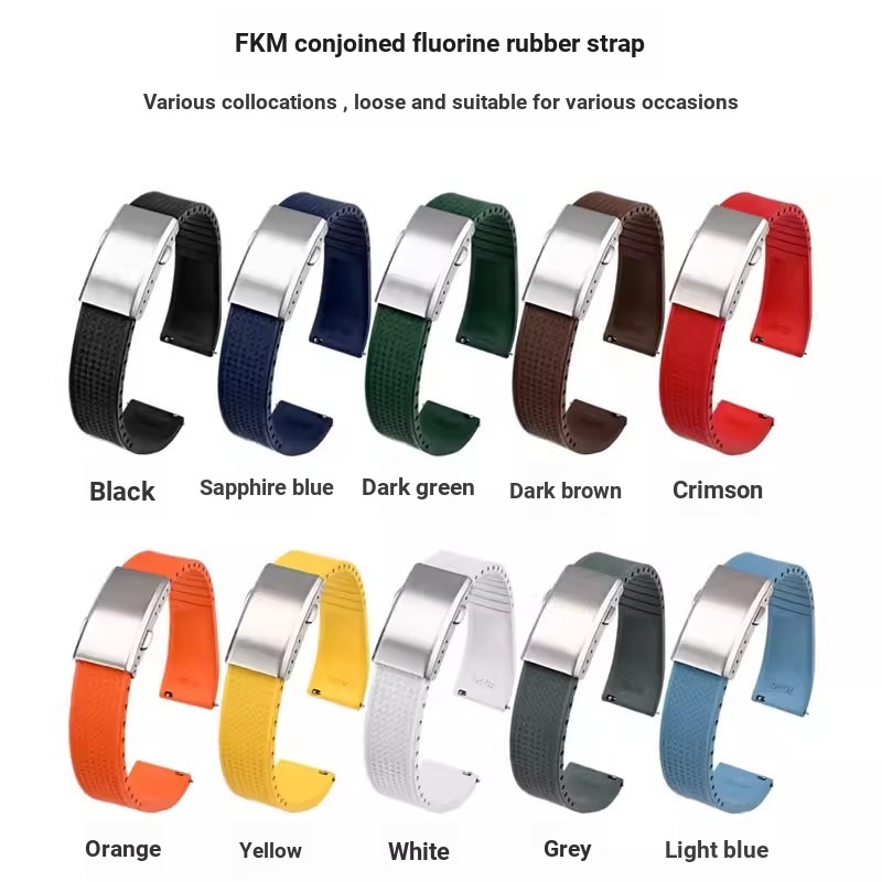 มีโลโก้ คุณภาพดี สายยางฟลูออรีนสากล 18/19/20/21/22 มม. ระงับกลิ่นกายกันเหงื่อ FKM ผีเสื้อสายคล้องคอป