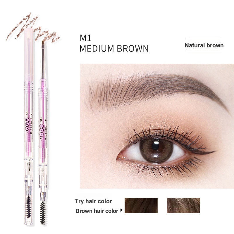 Flortte Flortte Flortte Double-Headed Ultra-Fine ดินสอเขียนคิ้วสีชมพู Flortte Ultra-Fine-หญิงกันน้ํา