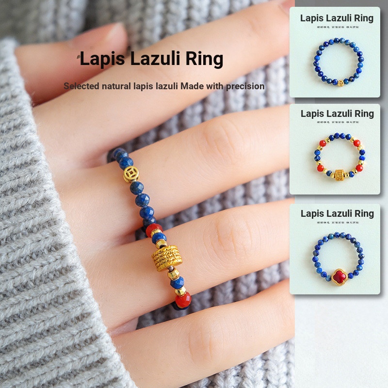 แหวนคริสตัล Lapis Lazuli แหวน Lucky แหวนหญิง Lucky คริสตัล 3 มม. Lazuli แหวนลูกปัด Southern Red Luck