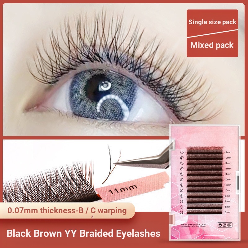 0.07 Black Plus สีคาราเมล yy Grafted Eyelashes Y-Shaped Soft Mink Hair สีสันสีน้ําตาล Love Net Braid