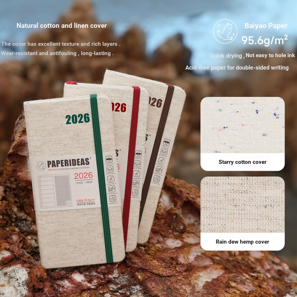 2026 Non-Bachuan กระดาษสัปดาห์คู่มือ paperideas เป็นมิตรกับสิ่งแวดล้อมผ้าฝ้ายผ้าลินิน Weekly Plan Schedule Book ปฏิทินรายสัปดาห์ 48k ผ้าโน๊ตบุ๊คแบบพกพาสอบเข้าวิทยาลัย Notepad ของขวัญเชิงปฏิบัติ