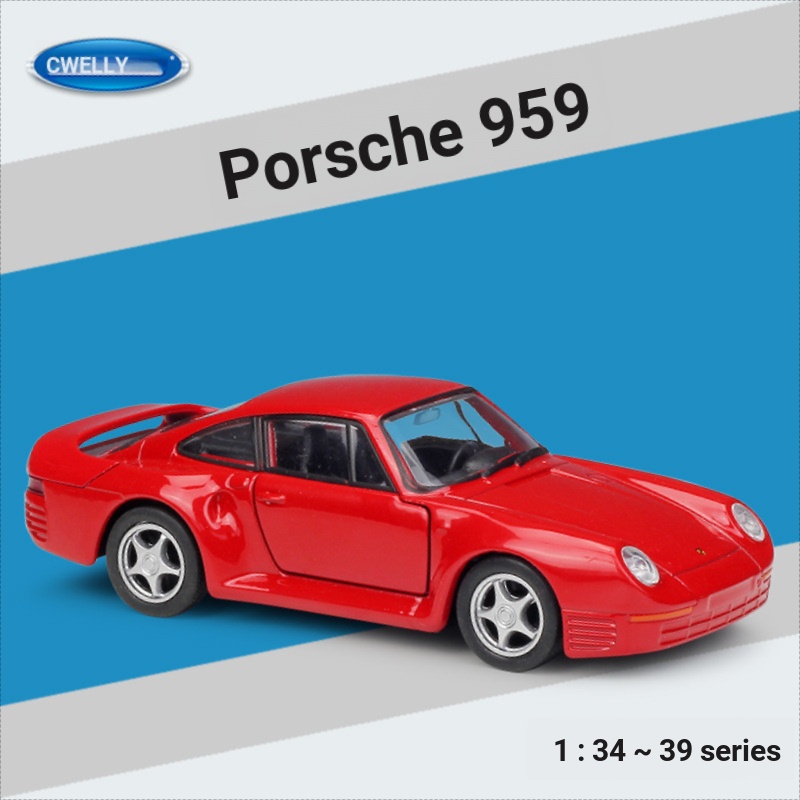 รถรุ่นรถ WELLY WELLY WELLY 1: 36 Porsche Porsche 959 รถสปอร์ตจําลองรถรุ่นดึงกลับรถ