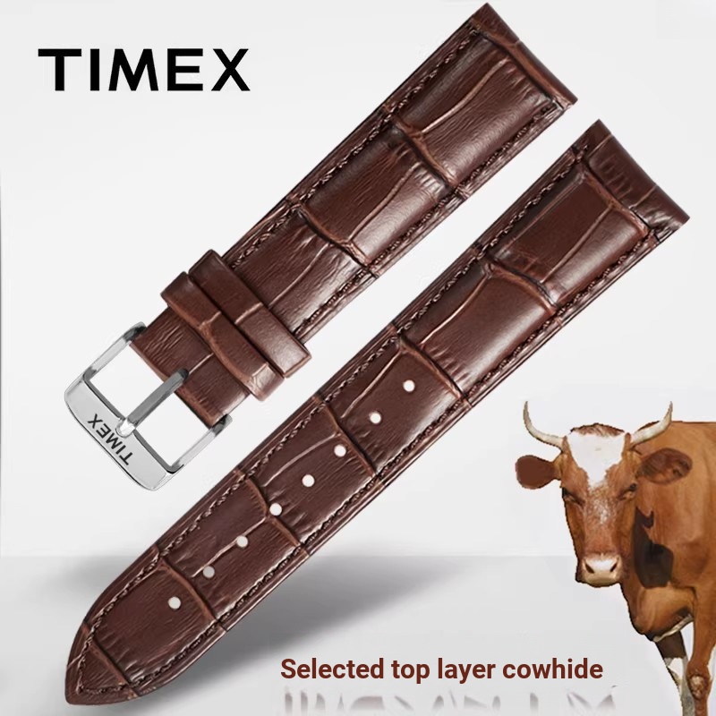 [เครื่องมือติดตั้งฟรี] สายนาฬิกาหนังแท้ TIMEX/TIMEX ผู้ชายผู้หญิง 20 มม.สายรัดหนังวัวขาหัวเข็มขัดอุป