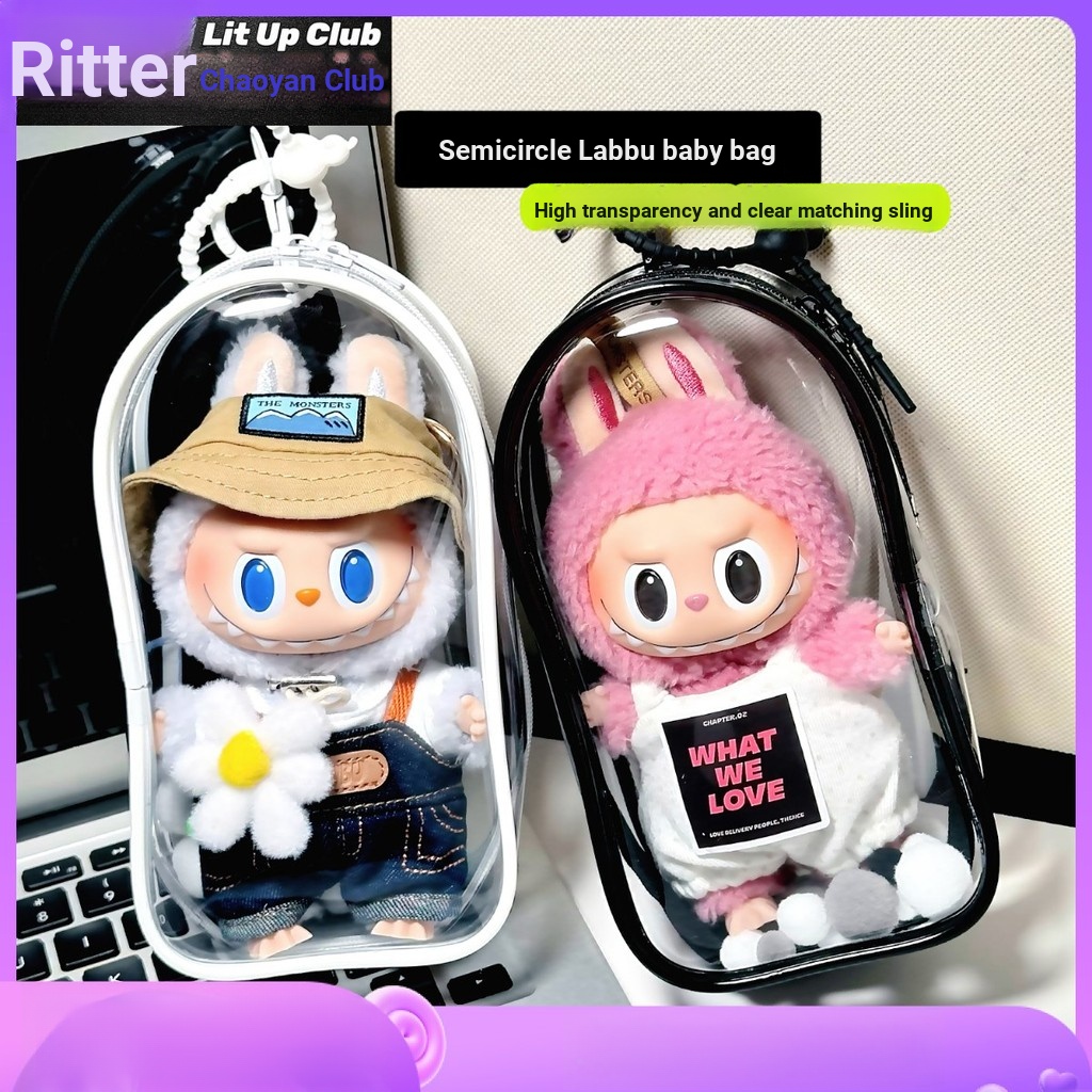Rite Chaoyanshe รุ่นหนา Labubu ไวนิลป้องกันกรณี HD Labubu Macaron ฤดูใบไม้ผลิ Wild Walking กระเป๋าเด