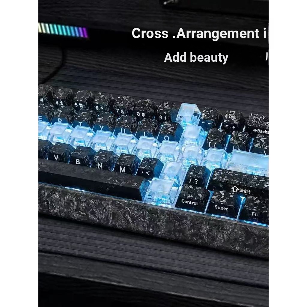 คาร์บอนไฟเบอร์ Keycap ด้านข้างแกะสลักโปร่งใสดาบ Keycap Frosted หมอกโปร่งใส Keycap เหมาะสําหรับ wooti
