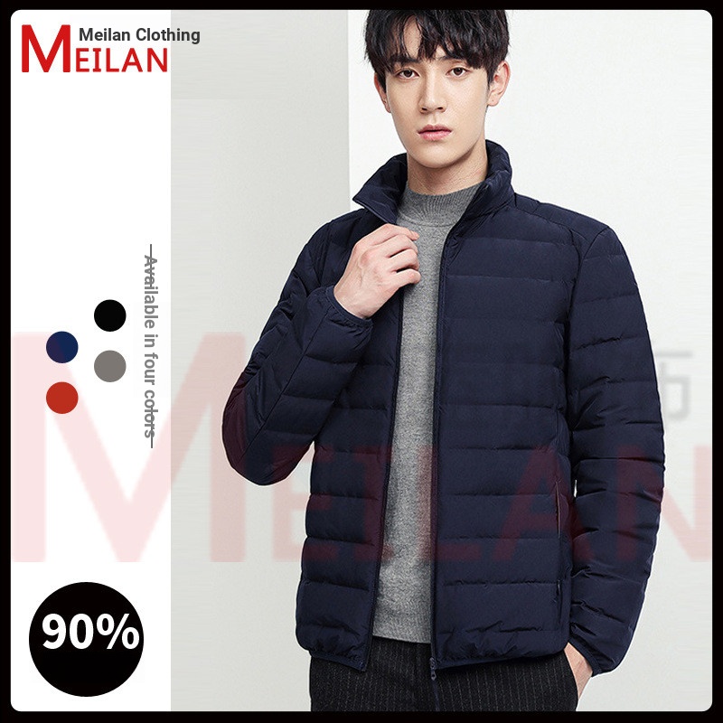 90 Down Mens Stand-Up Collar Seamless One-Size Lightweight Down Jacket ผู้ชายแขนสั้นขนาดใหญ่ Pinghu 