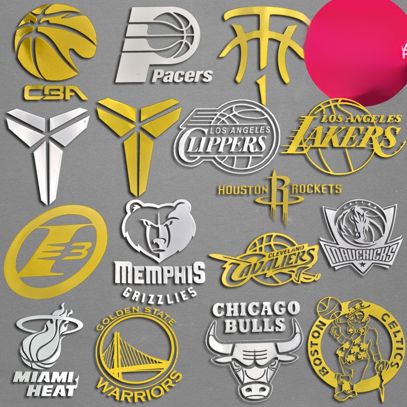 สติกเกอร์แบรนด์ NBA โลโก้ทีมบาสเกตบอลสติกเกอร์โลหะ Iverson Rocket Speedboat Lakers ความร้อน Kobe Gol