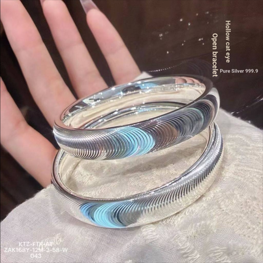 Lin Dasheng Jewelry Selection 999 สร้อยข้อมือเงินแท้หญิงทึบปิดตาแมวสร้อยข้อมือวงกลมธรรมดาปีม้าสร้อยข้อมือแฟชั่นของขวัญสําหรับแฟน