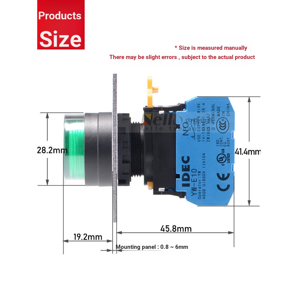 Tyk tyk b.Hequan สวิตช์ปุ่มกดพร้อมไฟ YW1L Hequan ญี่ปุ่น IDEC เริ่มต้น 24 v/220 v Self-Locking Self-