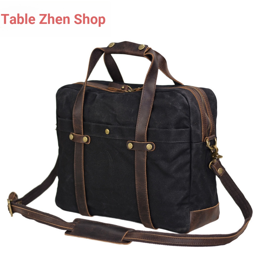 Qiuzhen Shop ธุรกิจกระเป๋าผู้ชาย Retro กระเป๋าสะพาย 52 ซม.กระเป๋าถือคอมพิวเตอร์ผ้าใบกันน้ํากระเป๋าเอ