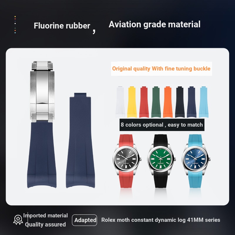 สายนาฬิกายาง Fluoro เหมาะสําหรับ Rolex 41mm Log Permanent Series 21mm Arc Double Emboss