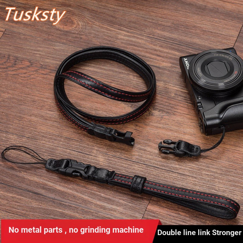 Tusksty สายรัดข้อมือกล้องหนังแท้เหมาะสําหรับ Sony การ์ดสีดํา rx100m1m2m3m4m5m6m7 สายรัดข้อมือ Rico gr2gr3 Quick Release Lanyard โทรศัพท์มือถือ Lanyard