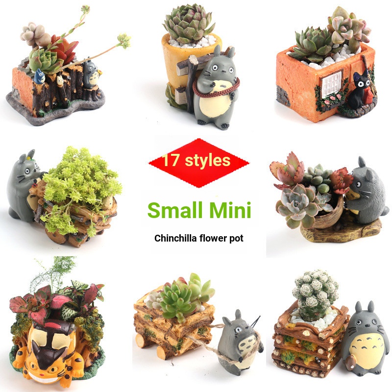 GKXJ Creative zakka การ์ตูนกระถางดอกไม้ขนาดเล็กมินิเพื่อนบ้านของฉัน Totoro ดึงรถเข็นตุ๊กตาเรซิ่นตกแต