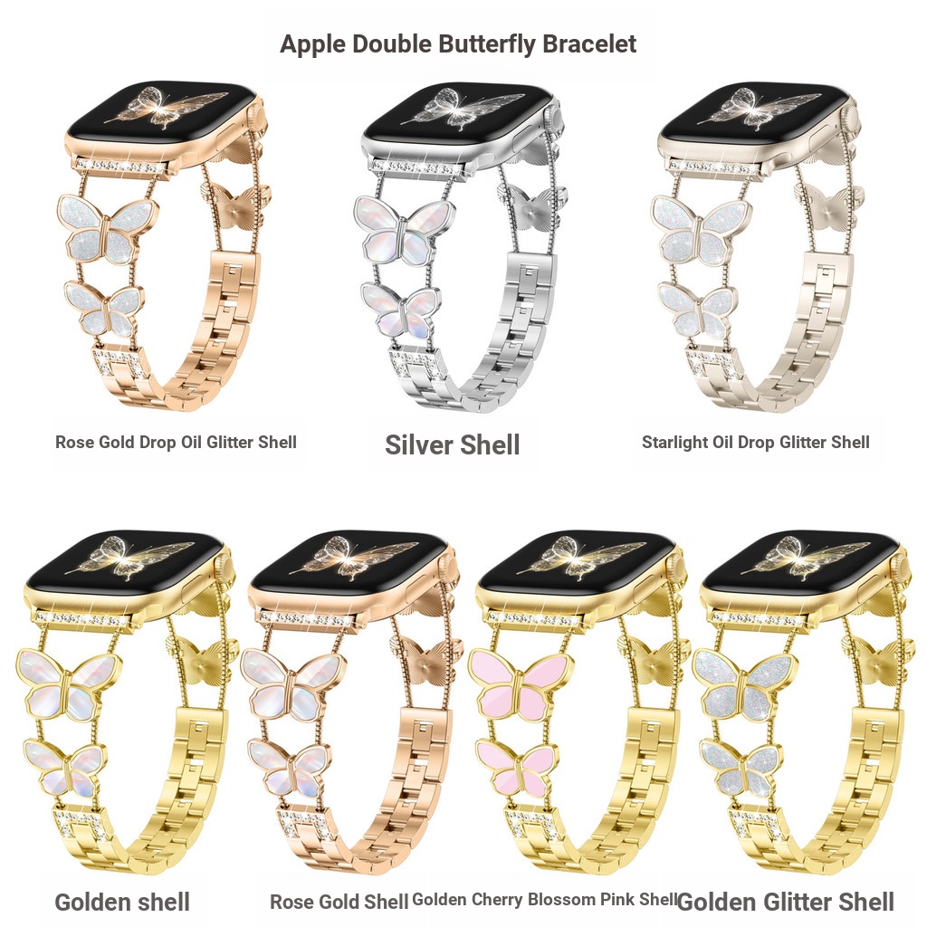 เหมาะสําหรับ Apple 1-11 Generation Diamond watch Strap apple watch ultra Double Butterfly Diamond Ch