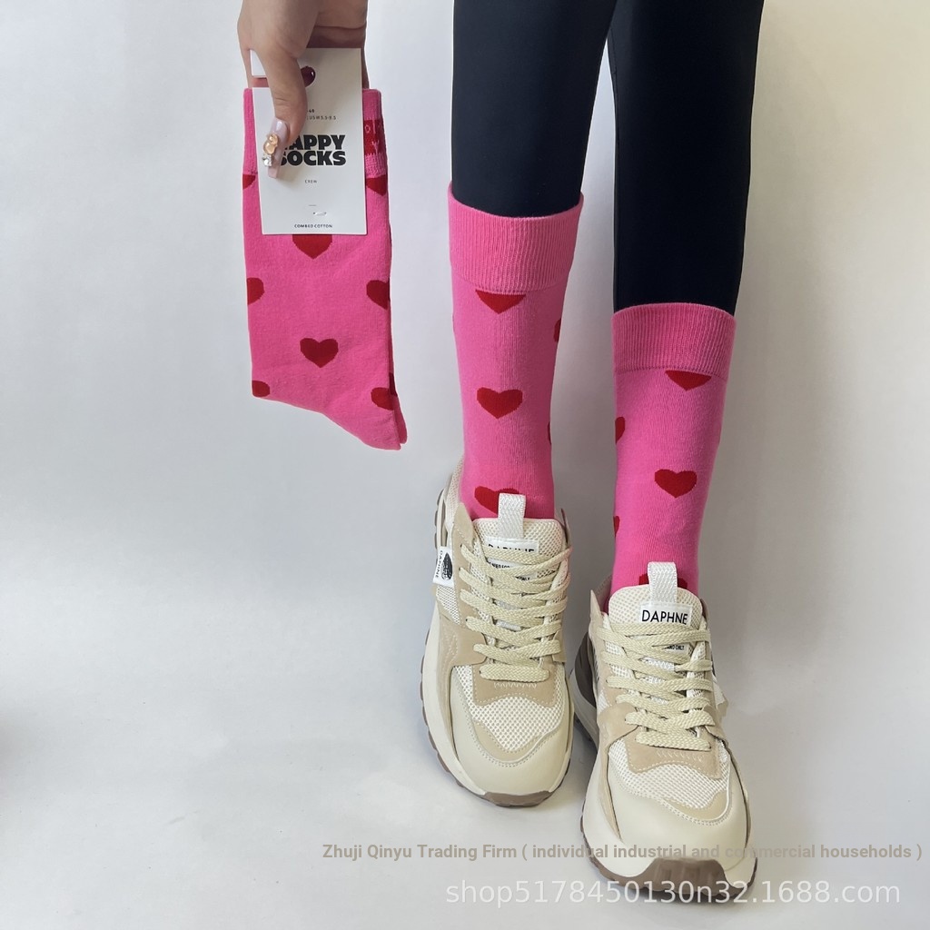 HY-HappySnish Street Wearถุงเท้าผู้หญิงกลางหลอดแฟชั่นAll-Matchสวมใส่ด้านนอกStreet Wear Street Wear H