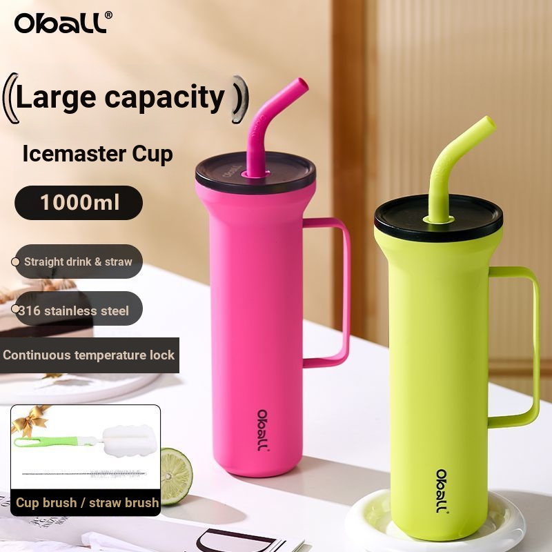 Oball2025 ฤดูร้อน Icemaster ถ้วยขนาดใหญ่ความจุ 316 รถสแตนเลสฟางถ้วยน้ําพร้อมที่จับ oball2025 ฤดูร้อน