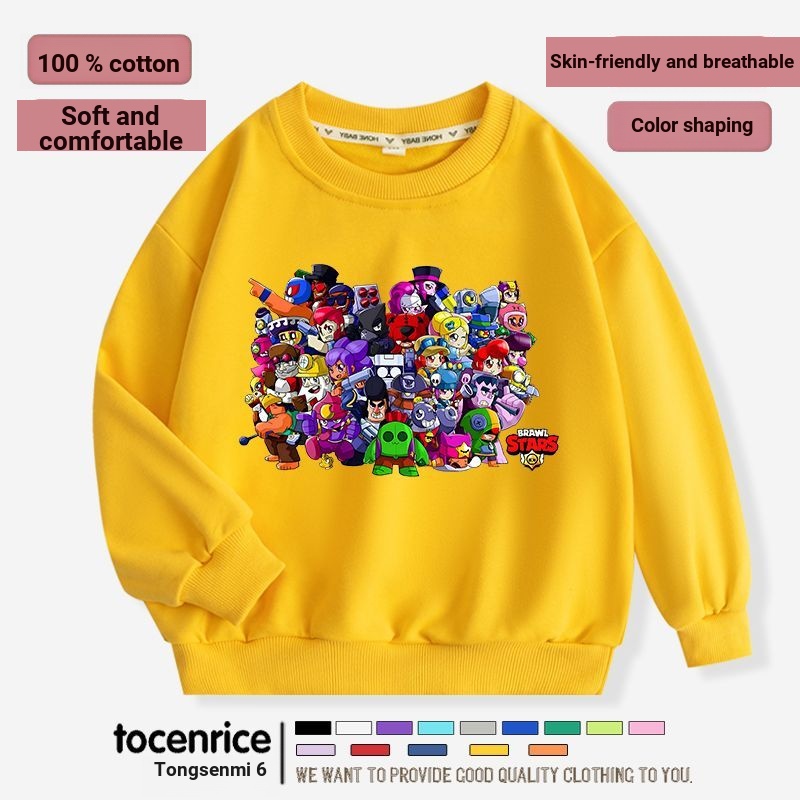 2025 BrawlStars BrawlStars เสื้อผ้าเด็กชายหญิงการ์ตูนพิมพ์ BrawlStars หลวมผ้าฝ้ายเสื้อกันหนาวแขนยาวอินเทรนด์